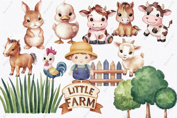Download Cute Little Farm Watercolor Clipart - Little farm Collection