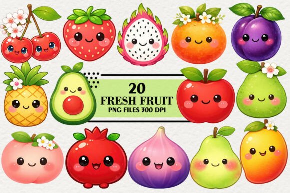 Download Kawaii Fresh Fruit Clipart Bundle - Fruit clipart Collection