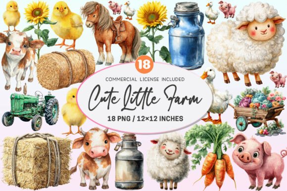 Download Watercolor Cute Little Farm Clipart. - Premium Resources
