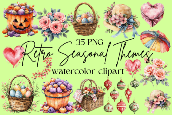 Download Retro Seasonal Clipart Bundle - Seasonal clipart Collection