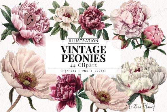 Download Vintage Peonies Clipart, Floral PNG - Peonies Collection