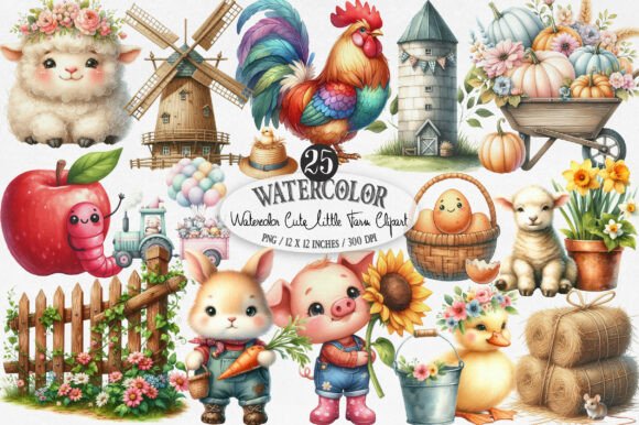 Download Watercolor Cute Little Farm Clipart - Premium Resources
