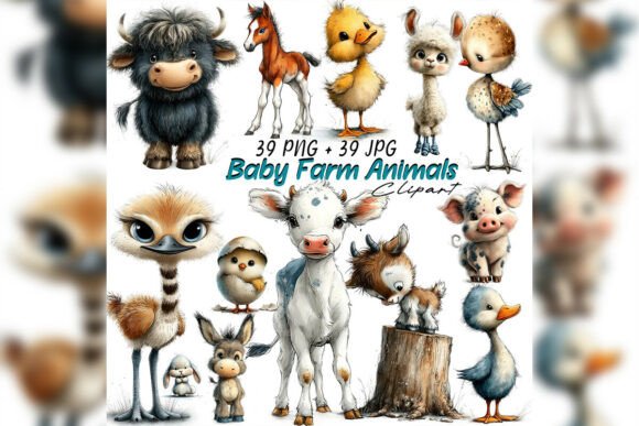 Download Whimsical Baby Farm Animals Clipart Set - Premium Bundle