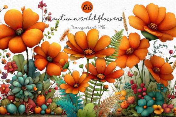 Download Whimsical Autumn Wildflowers Clipart PNG - Wildflowers clipart Collection