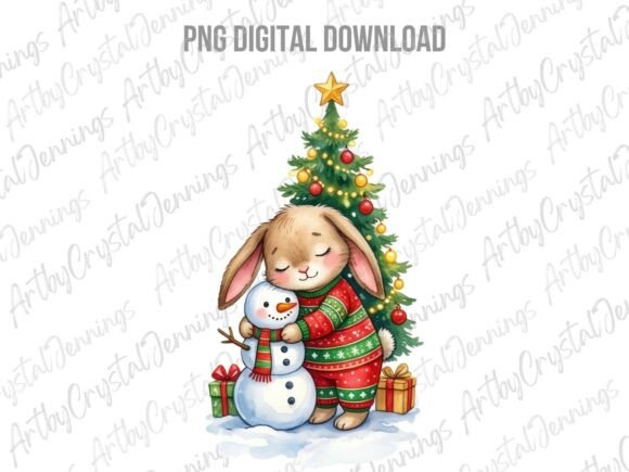 Download Christmas Bunny Hugging Snowman PNG - Christmas bunny Collection