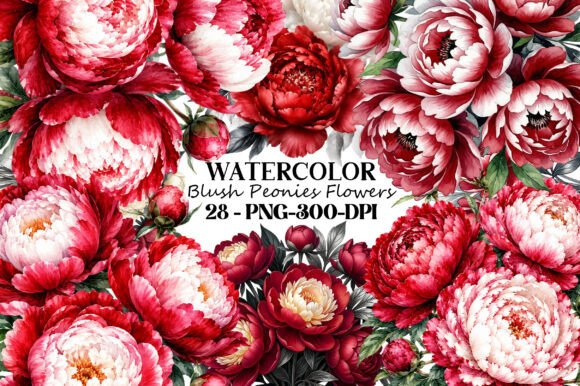 Download Watercolor Blush Peonies Flowers PNG - Peonies Collection