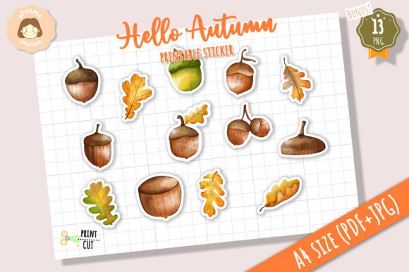 Download Fall Acorn - Oak Leaves Printable Sticker - Leaves Collection